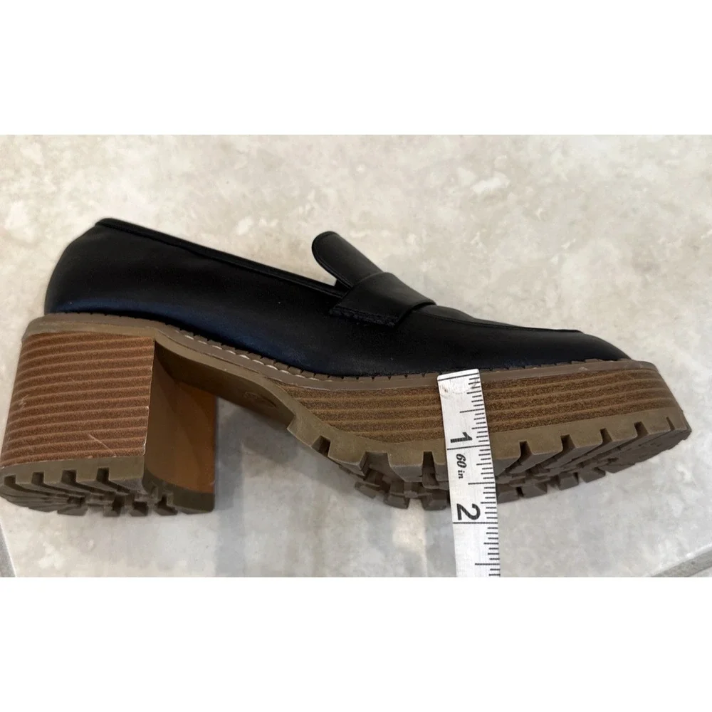 Mia‎ Black Dalilah Smooth Loafer Chunky Platform Lug Sole Block Heel Size 9